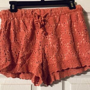 Elegant High Waist Coral Lace Shorts